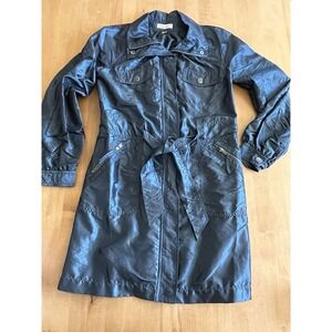 Calvin Klein Women's Trench Coast Jacket Zip Button Shiney Belted 90s Y2K Sz XS